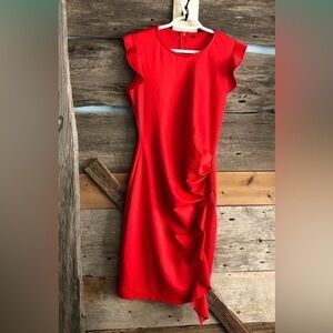 Sexy Flutter Sleeve Red Bodycon Dress with Ruffle, Size 8